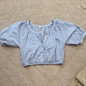 Aerie Light Blue Puff Sleeve Crop Top | Small